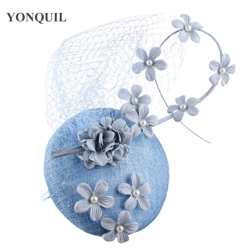 

Elegant 4-Layer Sinamay Nice Fascinator Hat With Peals Women Fashion Headwear Bride Married Mesh Hair Accessories High Quality