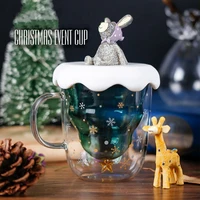 creative heat resistant glass cup star christmas tree coffee cup with handle mug high and low temperature resistance tea cup