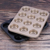 12 cavity non stick round muffin cup baking pan carbon steel cake fondant cupcake mold tart trays mould bakeware tools