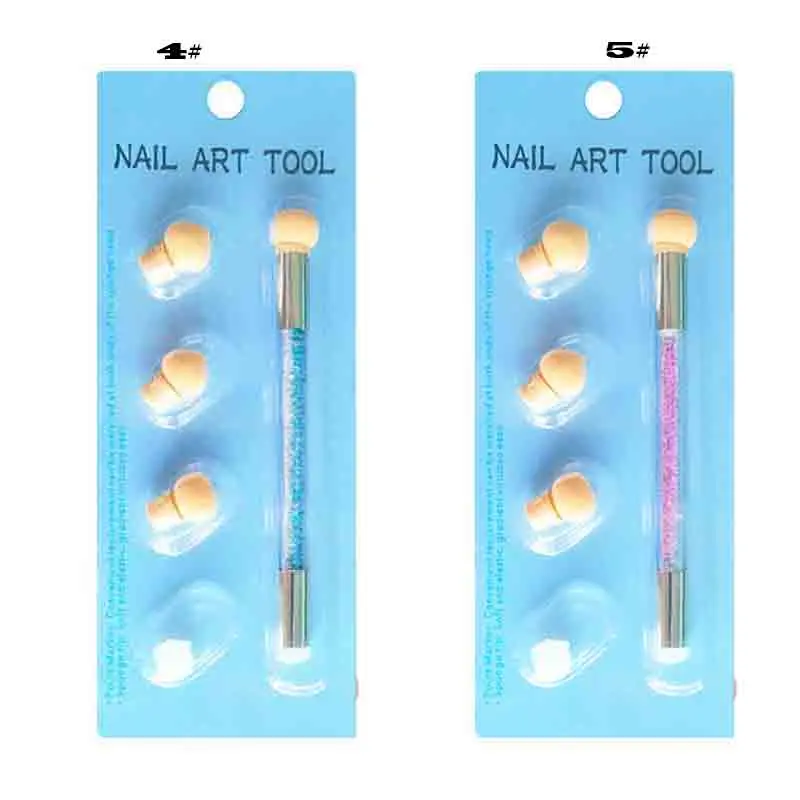 Double-ended Nail Gradient Painting Pen kit Sponge and silicone Head Acrylic Rhinestones Handle Gel UV Brush Tools | Красота и
