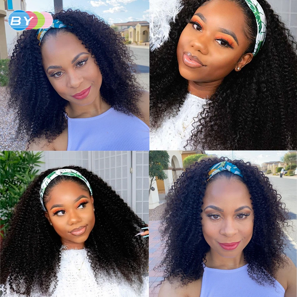 

180% Density Afro Kinky Curly Wig Human Hair Headband Wig Short Curly Full Machine Made Human Hair Wig Brazilian Remy Hair