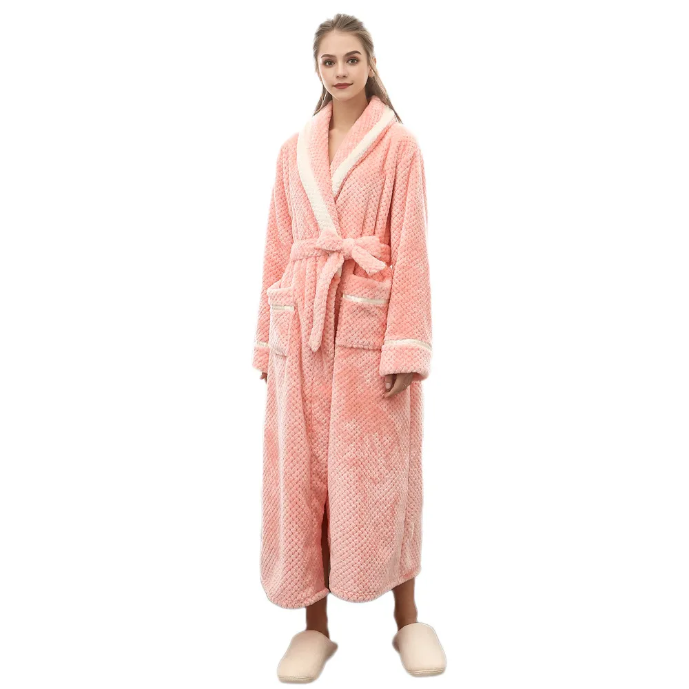 Мода 2020 унисекс зимний удлиненный коралловый плюшевый халат с шалью длинными