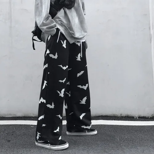 black Neploe Harajuku черные длинные штаны с принтом летучей мыши для женщин и мужчин осень корейские прямые брюки повседневные уличные длинные штаны 54845 - Цвет: black