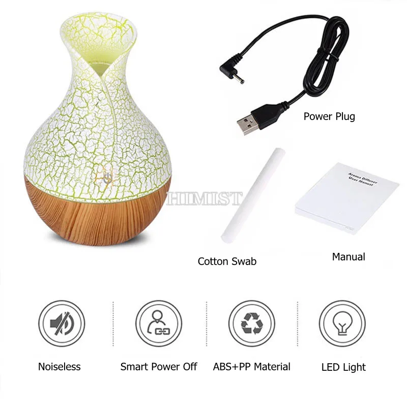 

USB Air Humidifier 130ML Mini Wood Grain Aroma Diffuser Essential Oil Aromatherapy Cool Mist Maker With 7 LED Lights For Home
