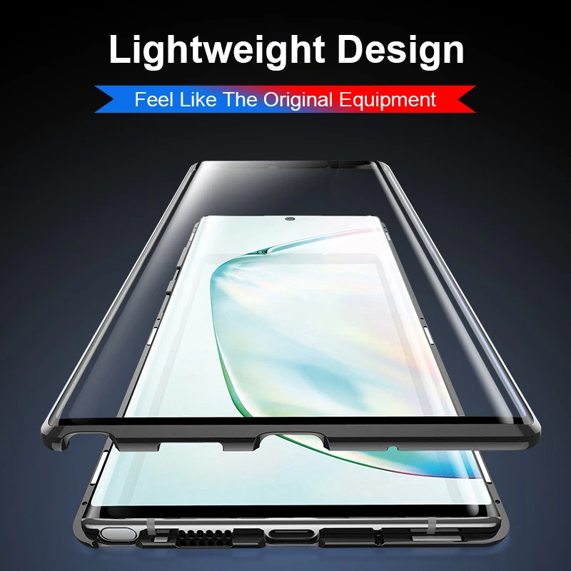 Двухсторонняя, для стекла металлический магнитный чехол для samsung Galaxy Note 10 плюс 360 полная защита Прозрачная крышка для samsung Note10 чехол