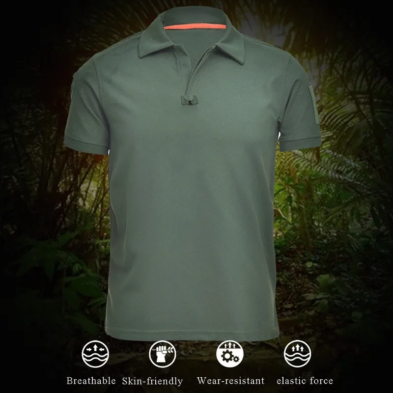 Men's Breathable T-shirt Special Forces Tactical Training Short-sleeved Turn-down Collar Loose Elastic Quick-drying | Мужская одежда