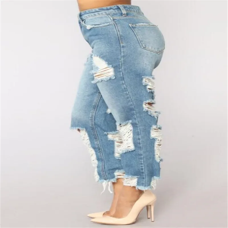 Blue Concerned Boyfriend Broek Female Mid Taille Button Fly Long Dual Bags Ripped Jeans New |