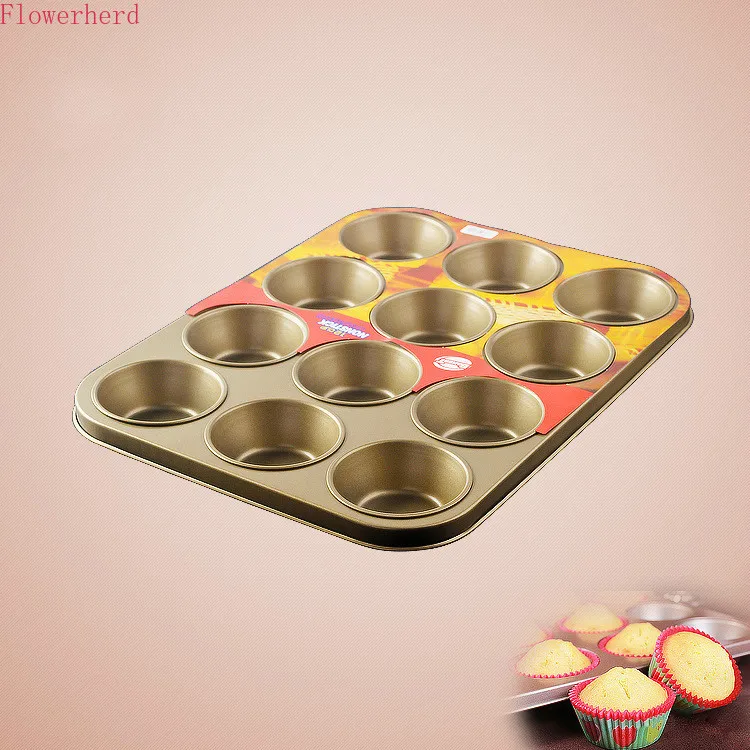 

12-hole Cake Mold Golden Large Flat Bottom Non-stick Coating Baking Tray Baking Mold Roasting Pan Cake Pan Shapes Baking Pans