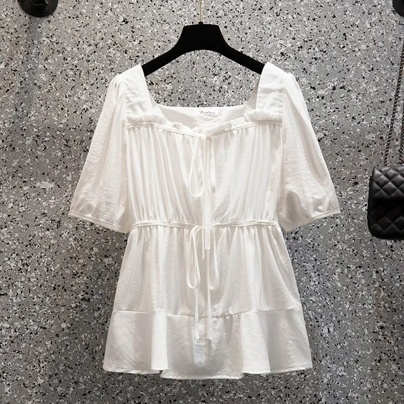 

Plus Size Women Summer Chiffon Casual Blouses New Arrival 2021 Simple Style Loose Comfortable Ladies Elegant White Tops W256