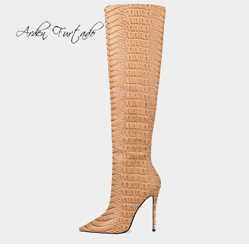 

Arden Furtado Summer Fashion Women's Shoes Slip-on Pointed Toe new Stilettos Heels pure color Sexy Elegant Knee High Boots