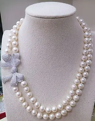 

classic double strands 8-9mm south sea white round pearl necklace 18-19"