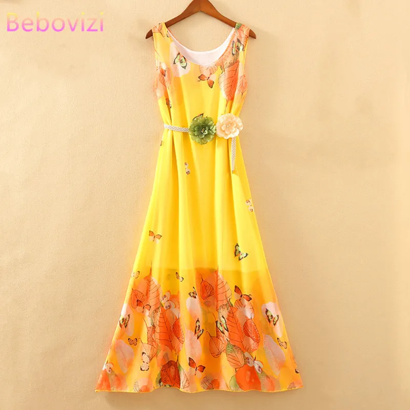 20 Стиль 2020 Лето желтого красного розового и зеленого цветов BOBO цветы шифоновое