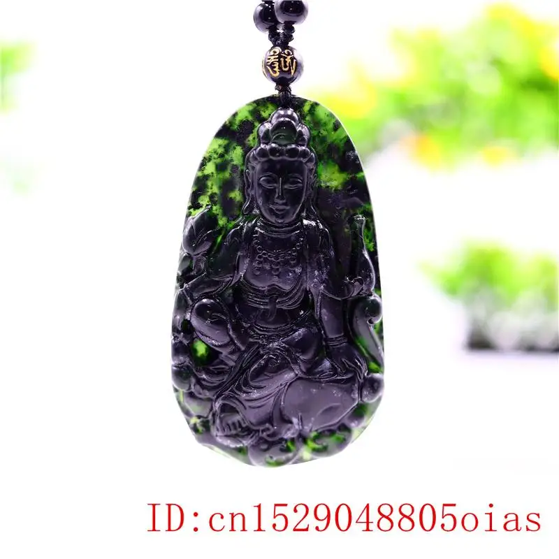 Черный зеленый нефрит Гуаньинь амулет подвеска ювелирные изделия Шарм