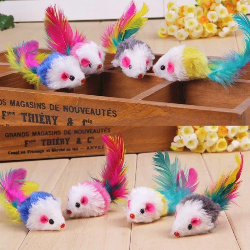 

1PC Kittens Mouse Toy With Colorful Feather Tail Pet Cats Interesting Exercise Toy For Solving Boredom Cat Supplies Random Color