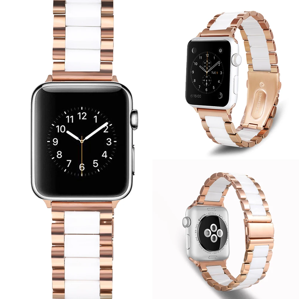 Compatible for Apple Watch S8 metal band strap 41/45MM44/40/38/42MM Series 7/SE6/5/4/3/2/1 Stainless Steel Ceramics band strap