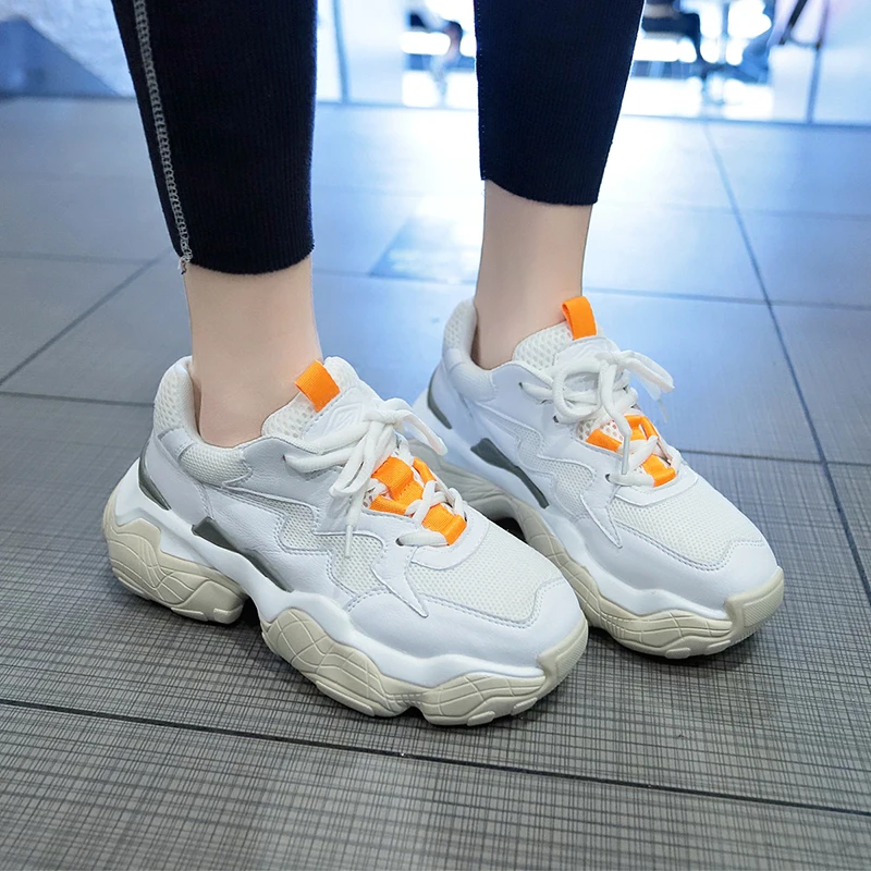 Women Shoes Spring Thick Bottom Fashion Dropshipping Breathable Muffin Bottom Solid color Sewing Sneakers Women k368