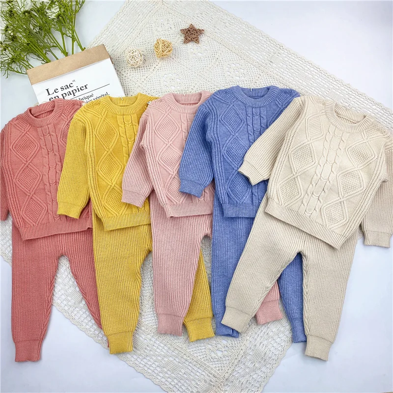 

2pcs/set Newborn Baby Girl Boy Knitted Clothes Set Sweater+Pant Cotton Infant Toddler Spring Autumn Winter Clothing Sets Outfit