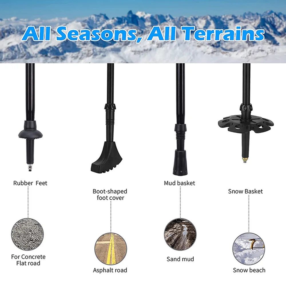 ONLIVING 2Pcs Outdoor Trekking Poles Ultralight Adjustable Hiking Walking Stick Telescopic Anti Shock Non-slip Crutches Travel