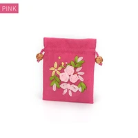 new pink burlap embroidered jewelry storage bag women earring pendent bracelet ring packaging for lover gift jewellery organizer