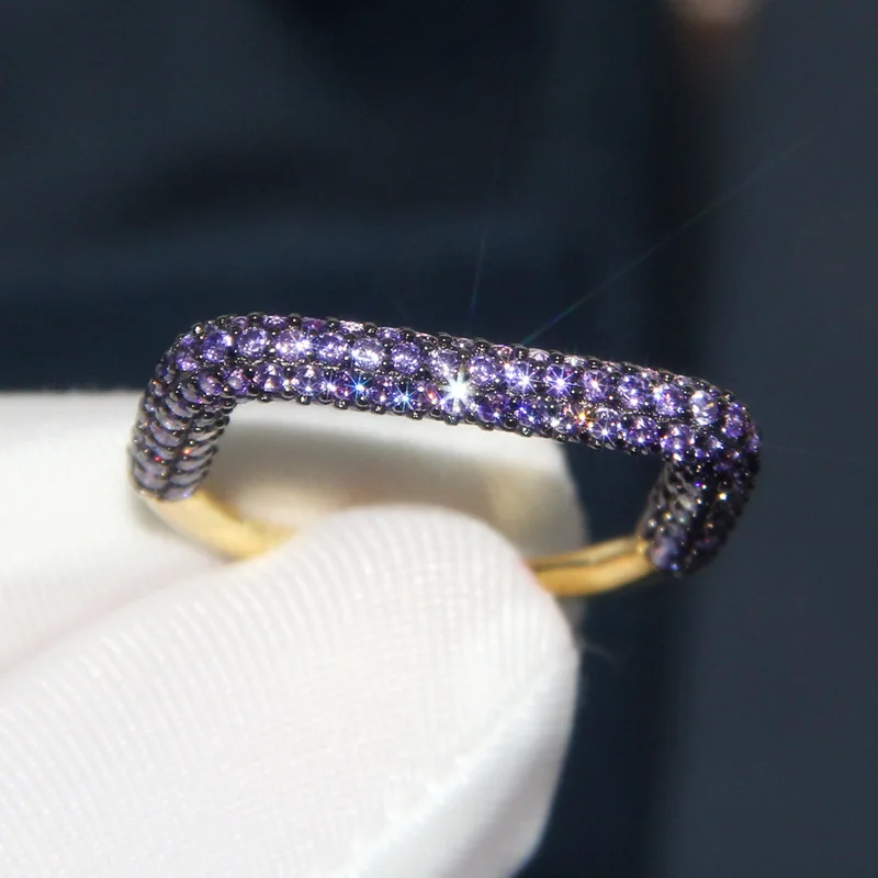 【MeibaPJ】 S925 Sterling Silver Yellow Gold Color Orange and Rose red Zircon Square Geometric Tail Ring Fashion Jewelry for Women |