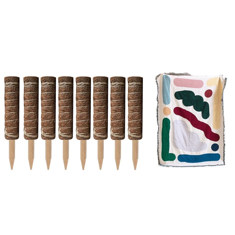 

8Pcs Coir Totem Pole Coir Moss Totem Pole & 1 Pcs Abstract Art Blanket,Durable Sofa Blankets Tapestry