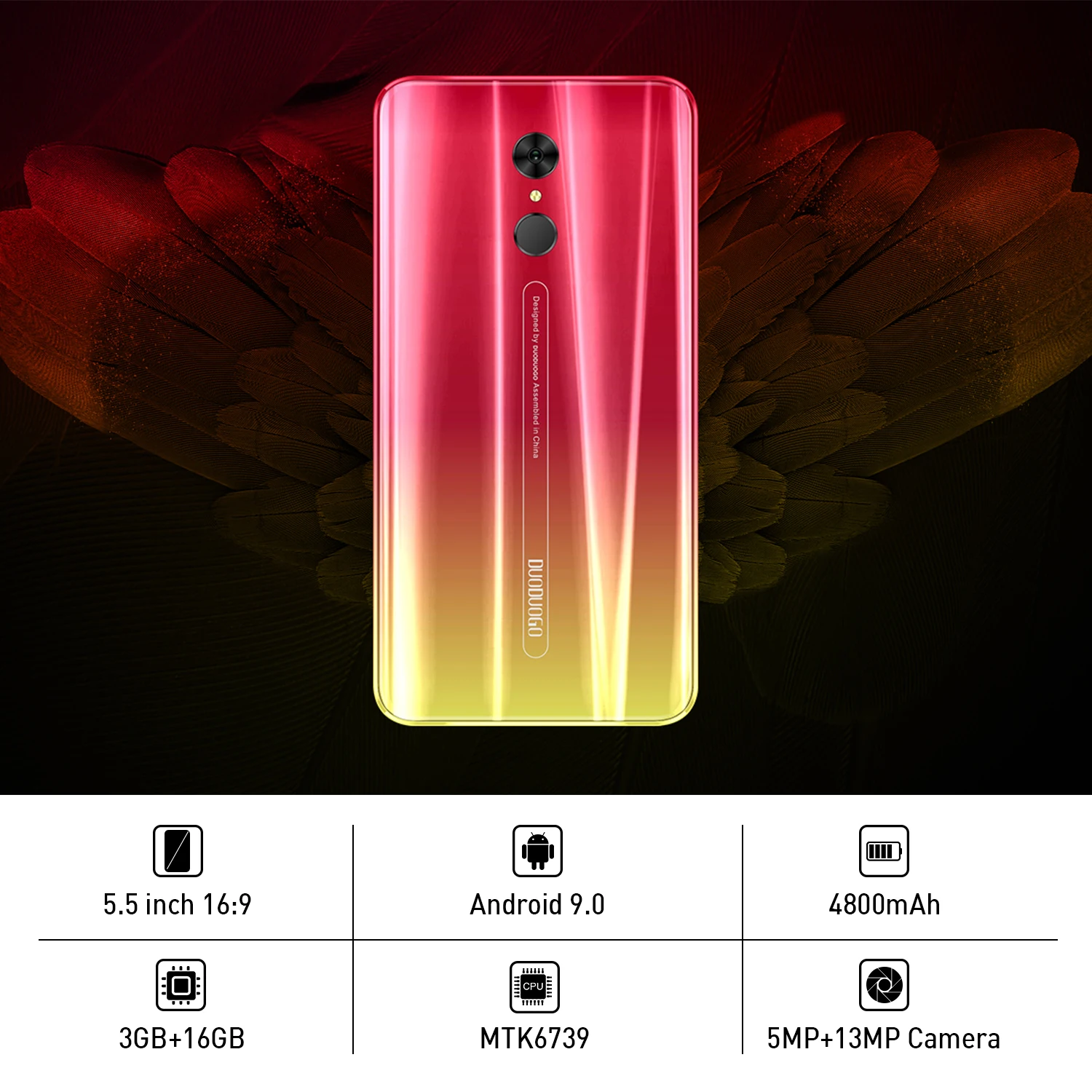 DUODUOGO G55 мобильный телефон Android 9,0 3 ГБ RAM 16 Гб ROM 13MP+ 5MP 5," HD ips 4800mAh отпечаток пальца 4G celular смартфон мобильный телефон