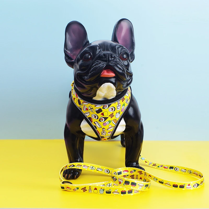 

Adjustable Dog Harness Leash Suit High Quality Pet Vest Yellow Printed Soft Mesh Reflection Lead Walking Running Dogs Harnesses