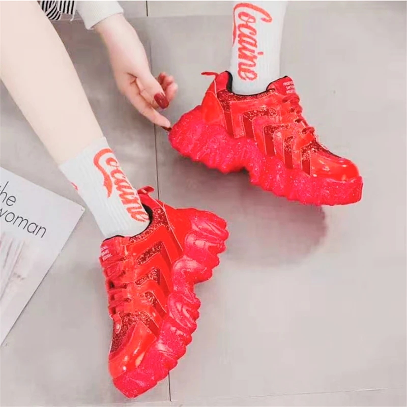 RASMEUP Для женщин Стразы Короткие женские ботинки на платформе кроссовки 2020 Зимние