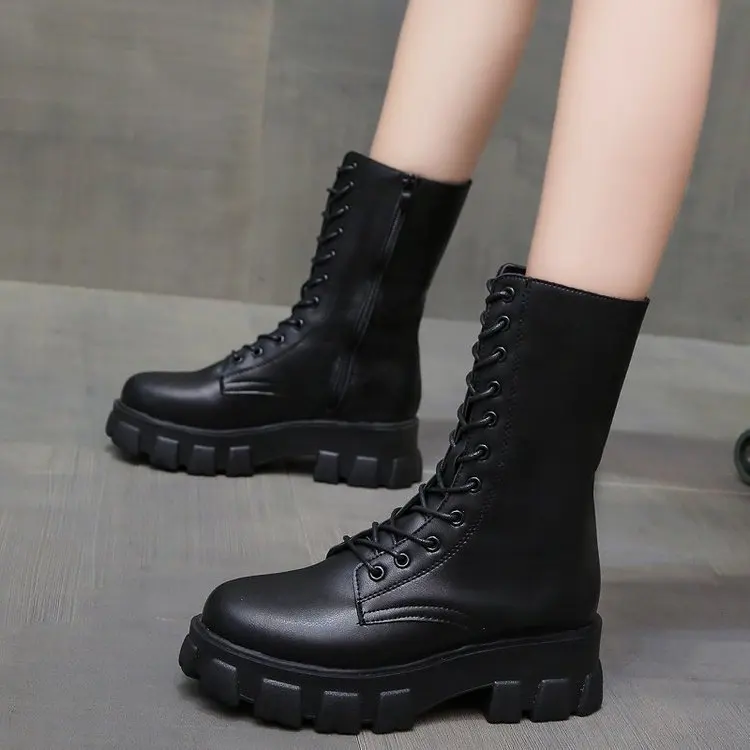 

new shoes versatile Street bandage 2021 side zipper thick Korean women's bottom motorcycle short boots women's