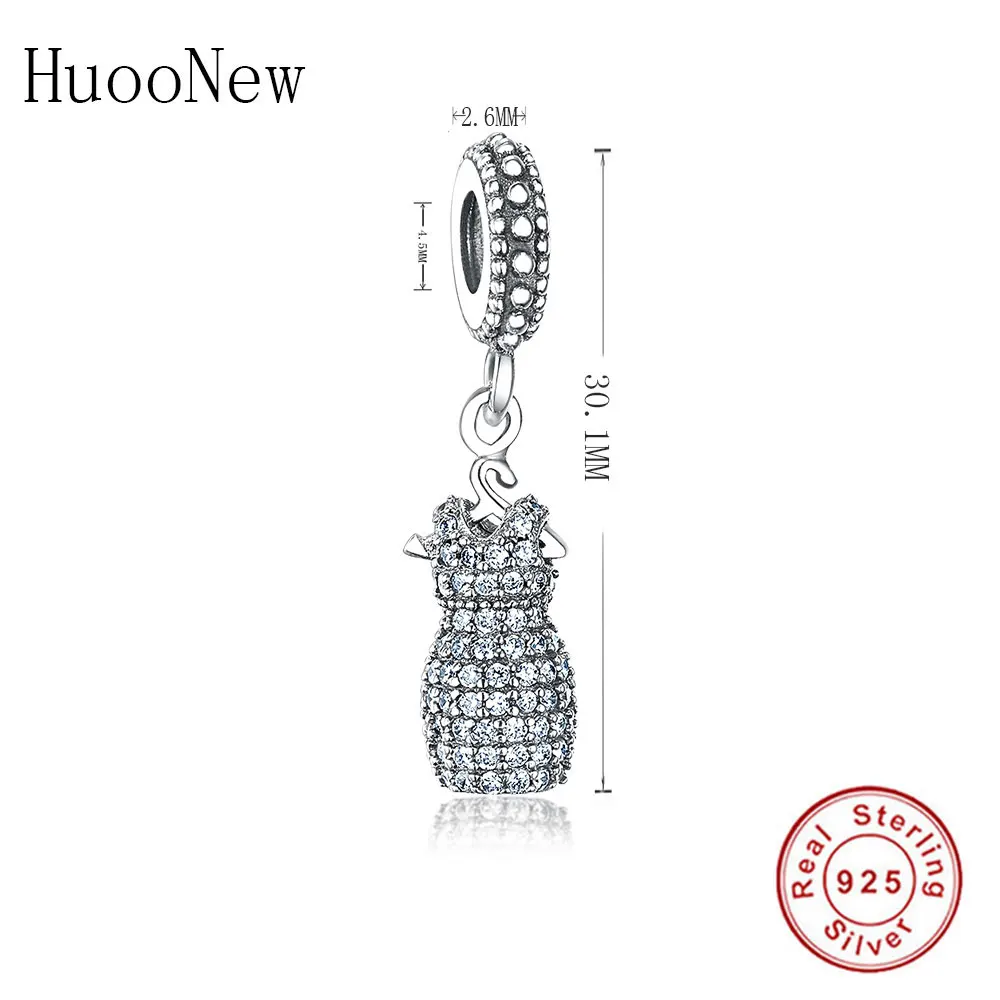 2018 Dangle Clear Crystal Dress Necklace Pendant Fit Original Charms Bracelet 925 Sterling Silver Jewelry For Women Gift | Украшения и