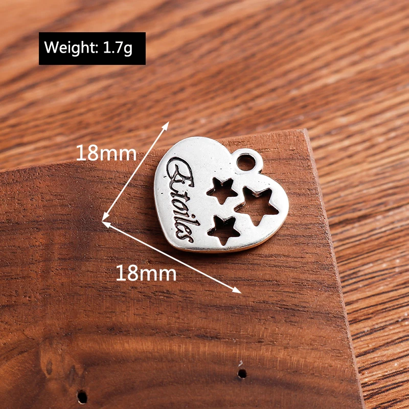 

10pcs/lot 18*18mm Silver Color Love Heart Charms for Necklaces Pendants Earrings Star Charms DIY Jewelry Finding Making