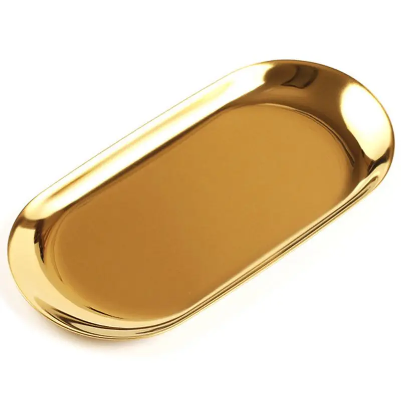 

Металлический лоток для хранения, Золотая овальная точечная Фруктовая тарелка, мелкие предметы, витрина для ювелирных изделий, зеркало