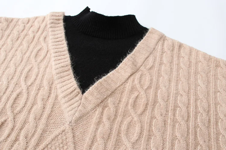 

Autumn Winter Knitted Sweater 2020 v-neck T-piece coat Thickenwo Ladies Cotton Material Regular Style Solid Color Long Sleeve