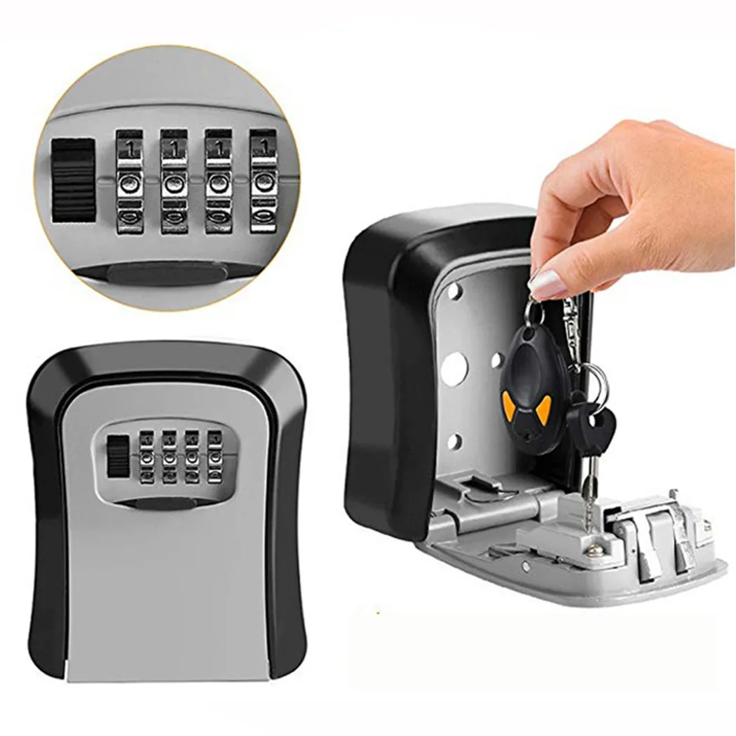 

4 Digit Key Safe-Outdoor High Security Wall Mounted Box Storage Case Lock Code Aluminum Alloy Candado 115*95*40mm Quad Lock