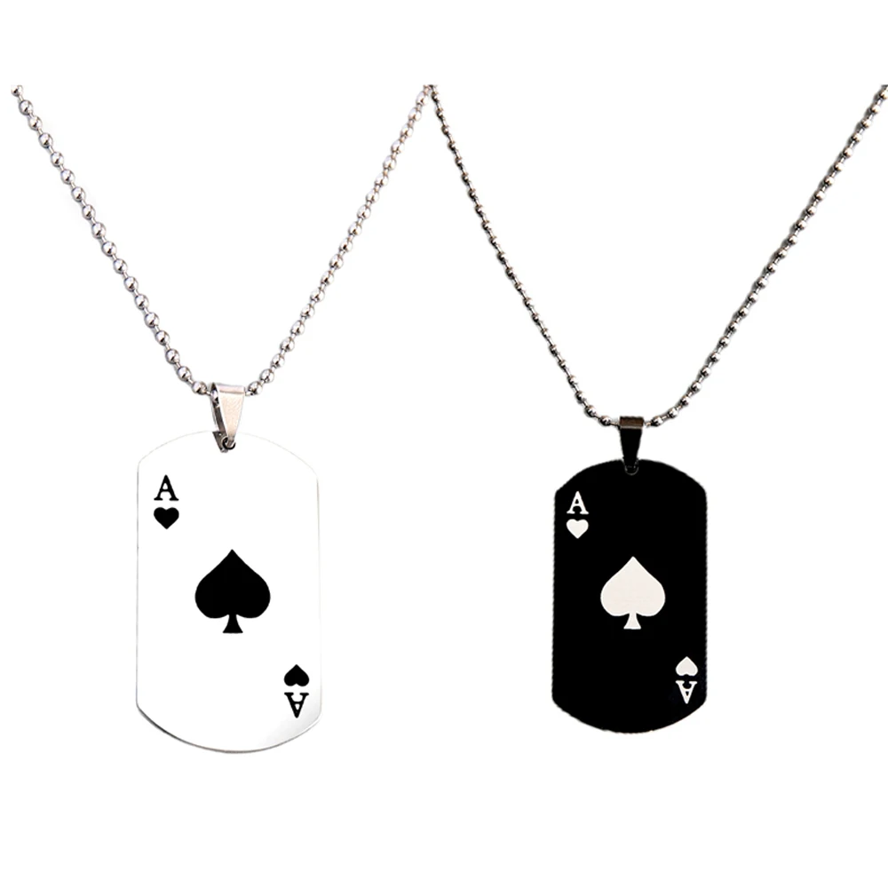 

Couple Necklace Spades Lucky Ace Stainless Steel Men's And Women Poker Casino Wealth Playing Cards Pendant Necklace