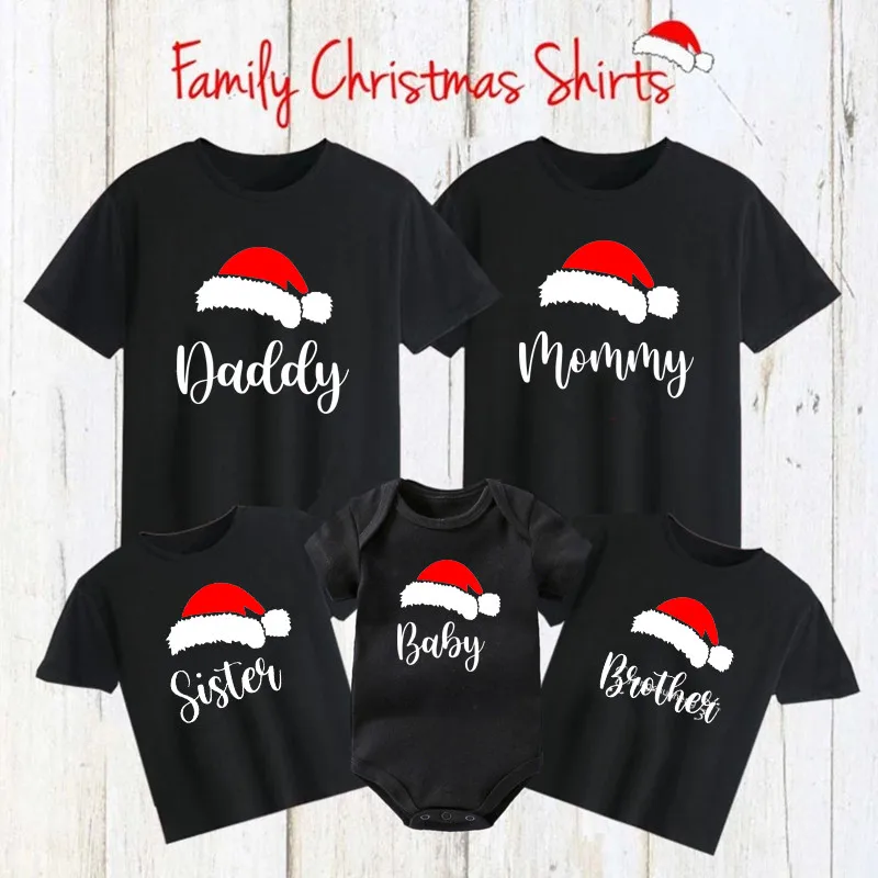 

Merry Christmas Family Matching Clothes Mother Father Daughter Son Kids T-shirt Baby Romper Cotton Dad Mom and Me Look Outfits