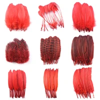 20pcs various red feathers goose pheasant feathers for crafts turkey marabou feather peacock ostrich home decoration accessories