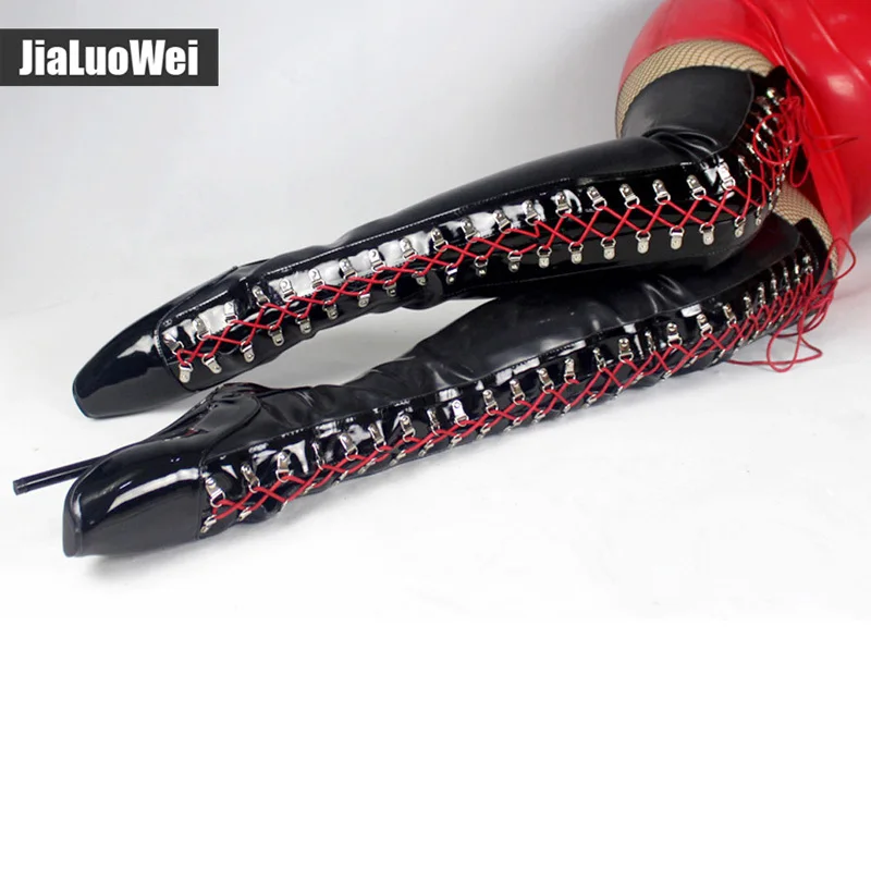 Пикантные Сапоги на каблуке 18 см шпильке очень высоком 7 дюймов сапоги шнуровке