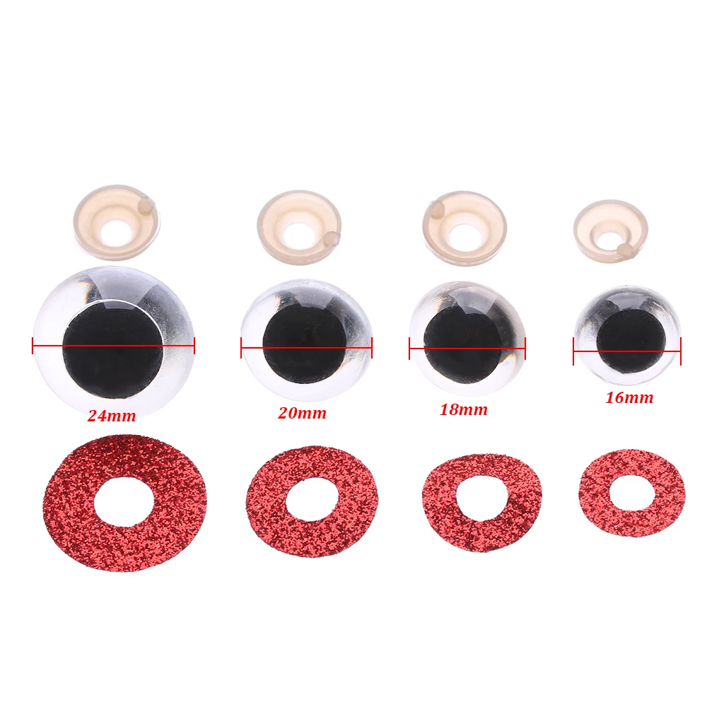 

10PCS 16/18/20/24mm Stuffed Nonwovens Hard Washer Glitter Safety Eyes Round Plastic Clear Plush Doll Eyes