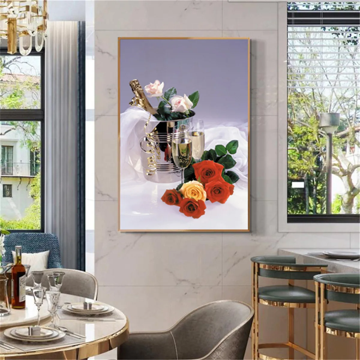 Обеденный стол очки шампанского современная картина плакат холст печать