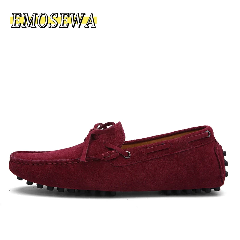 Wine Red EMOSEWA/брендовая мужская обувь на плоской подошве из коровьей замши, большие размеры 38-49, новая мужская повседневная обувь высококачественные мужские лоферы, Мокасины, обувь для вождения - Цвет: Wine Red