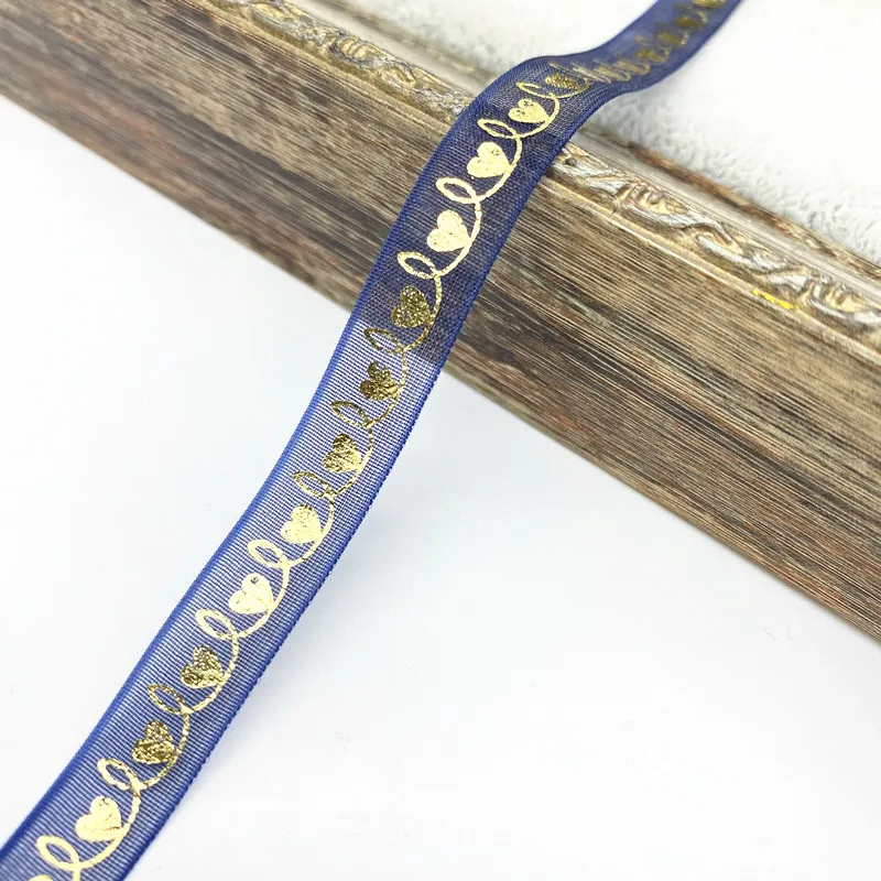 5 ярдов 10 мм ленты из органзы с принтом в форме сердца для подарка Свадебная