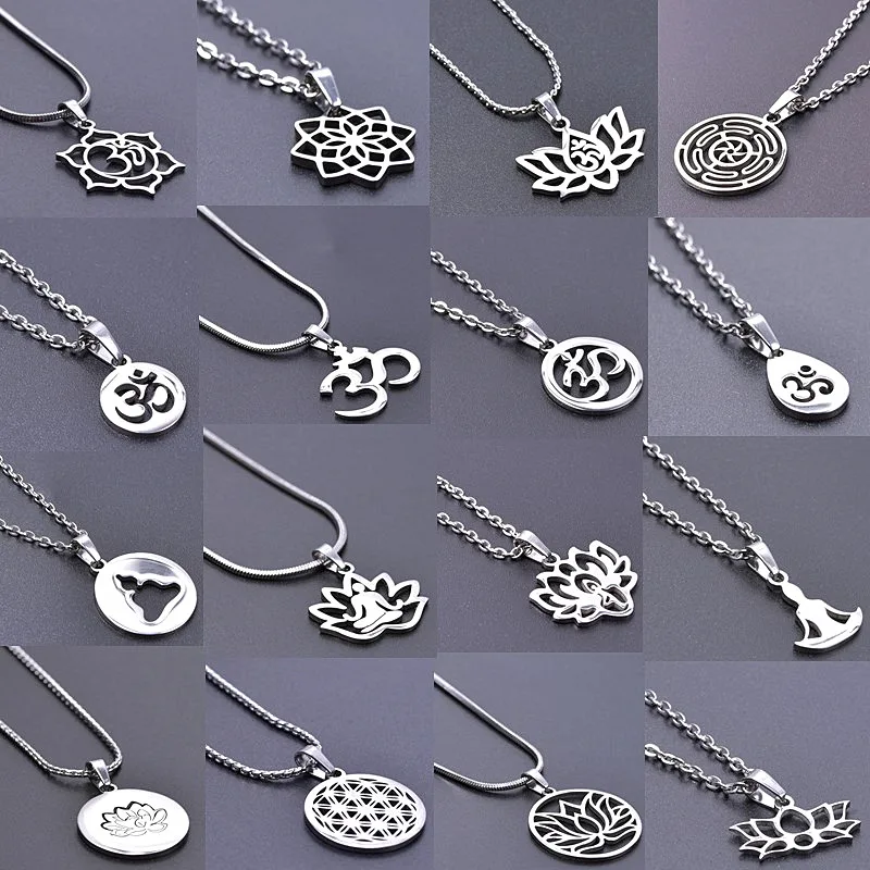 Ожерелье с подвеской Lotus Yoga ювелирное изделие из нержавеющей стали ожерелья OM для