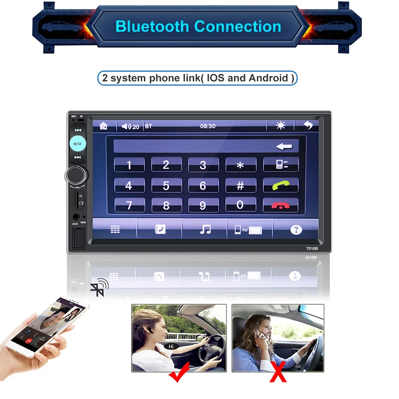 Автомагнитола 2 Din 7-дюймовый сенсорный экран Bluetooth Авторадио Android и IOS зеркальная