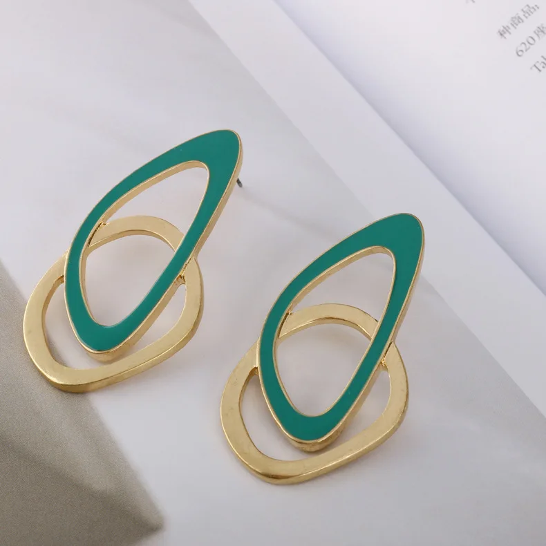 Корейские зеленые масляные серьги-капли геометрические простые красивые серьги