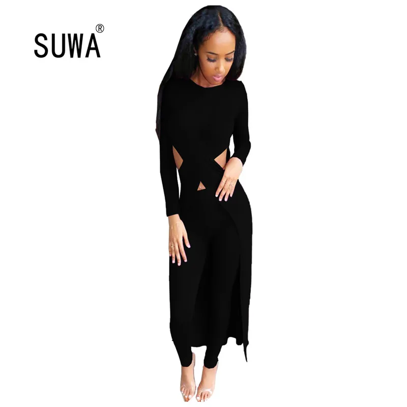 Молодые вечерние Женская мода простой сплошной цвет Круглый воротник с длинными