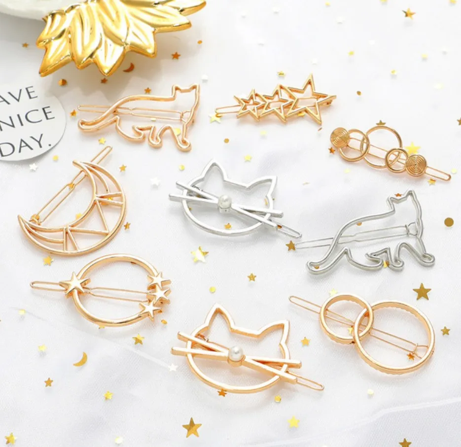 Заколки для волос женские золотистые/Серебристые геометрические из сплава