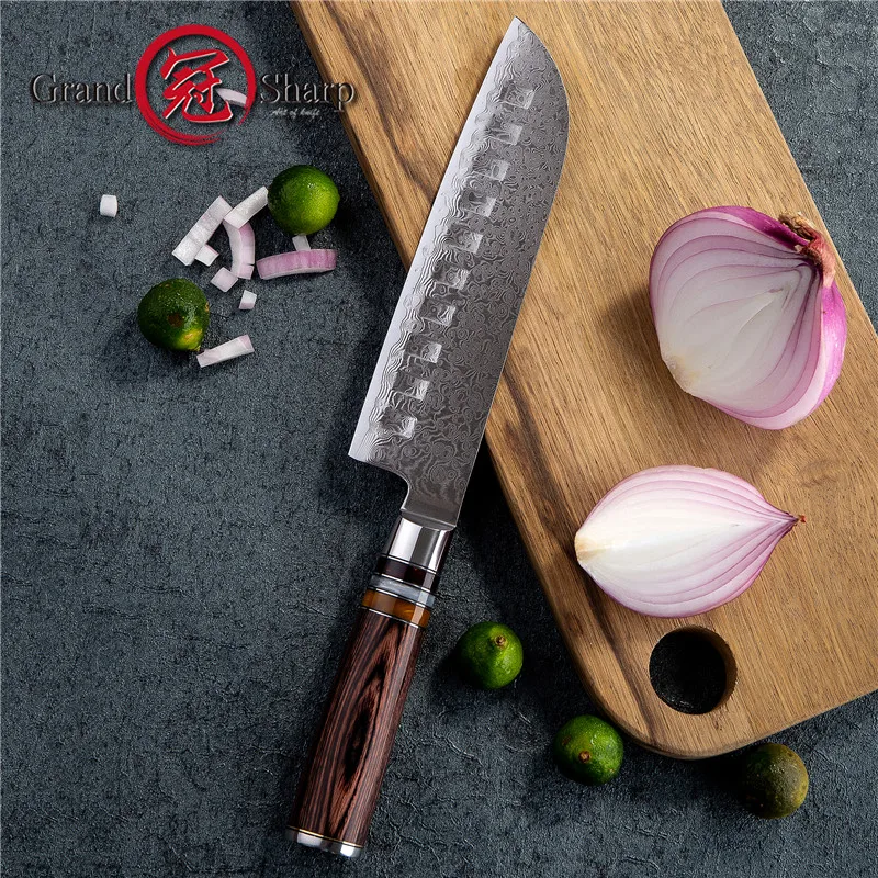Grandsharp 2 шт Дамасские кухонные ножи набор 7 дюймов шеф повара Дамаск японская сталь