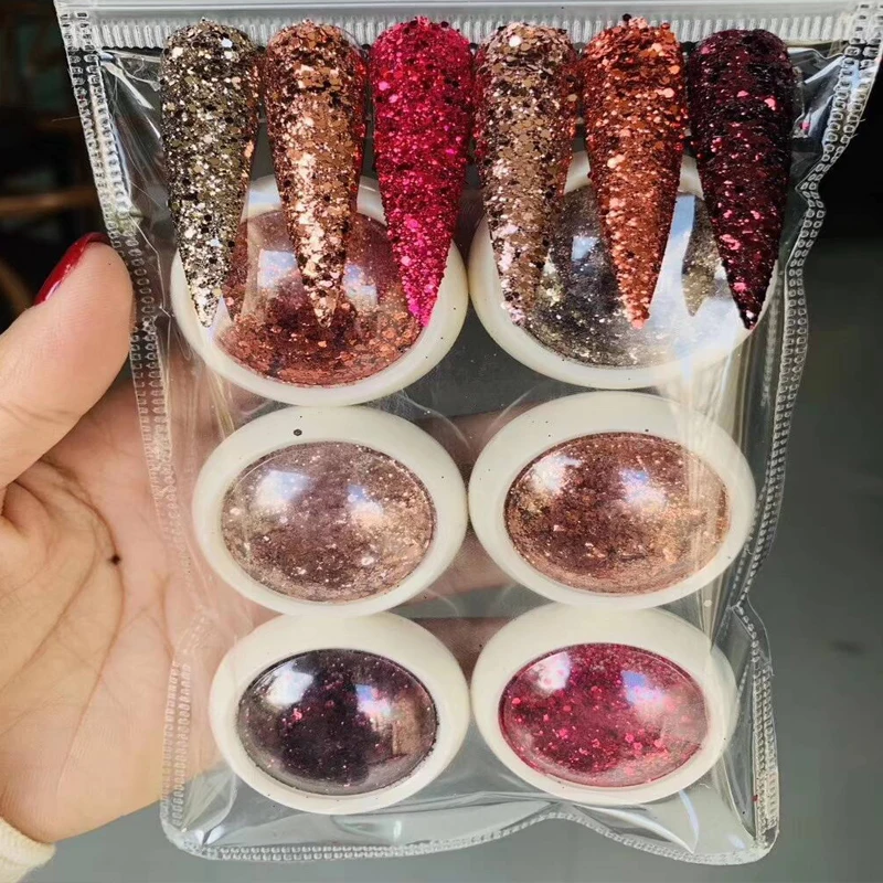 6 банок Русалка шестигранный дизайн ногтей блестки ультратонкий смешанный