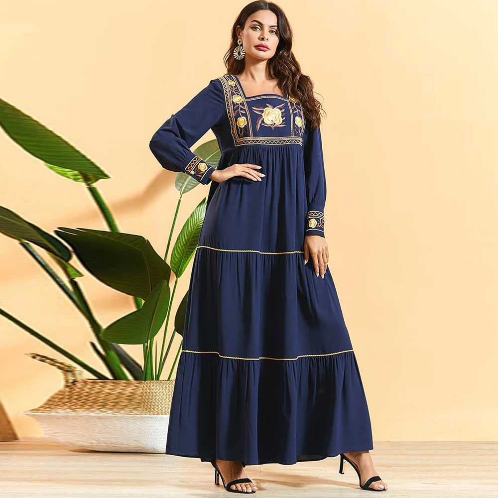 

Ramadan Eid Mubarak Embroidery Abaya Turkey Hijab Muslim Dress Kaftan Mujer Islamic Clothing Dresses Abayas For Women Caftan